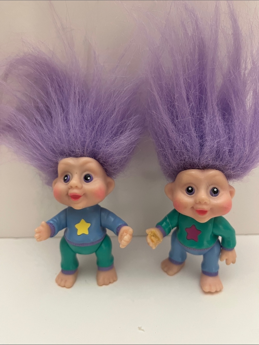 Vintage 1991 Applause Magic Trolls Babies Lot Purple Hair Star Set of 2